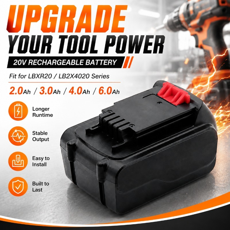 Black+Decker Tool 20V Max - Baterai Pengganti Lithium-Ion 20V Max 6.0Ah
